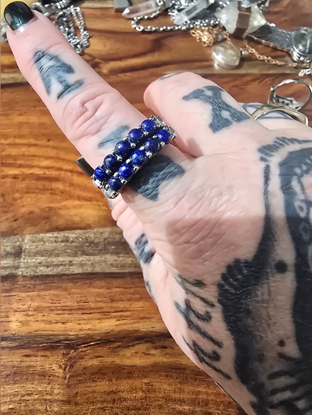 Discontinued Lapis Lazuli Cat Stack Ring By Evil Pawn Jewelry